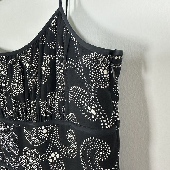 Ann Taylor Size 6 Black Ivory 100% Silk Spaghetti Strap Pleated Skirt Dress - Picture 5 of 7